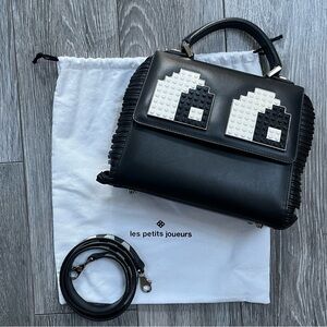 Les Petits Joueurs Mini Alex Eyes with Fringe Lego Bag BLK Leather Top Handle